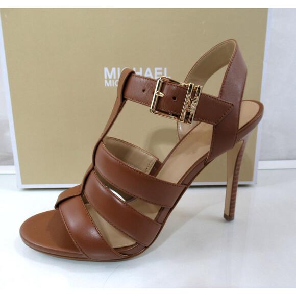 Michael Kors Jagger High Heel Stiletto Strappy Sandal Leather Luggage Size 7 - Picture 2 of 7